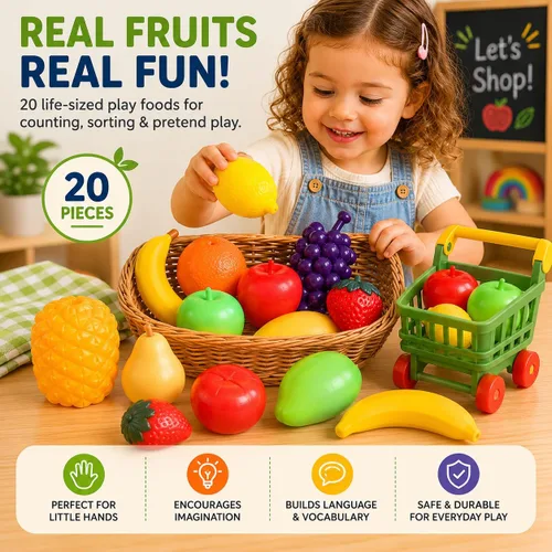 Miniatura 4 de Bolsa de frutas a tamaño real, set de juego para niños, de Liberty Imports