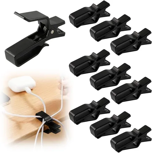 Organizador de cables para organizar cables, soporte para clips de cable con agarre fuerte, organizador de cables para gestión de cables de Negro