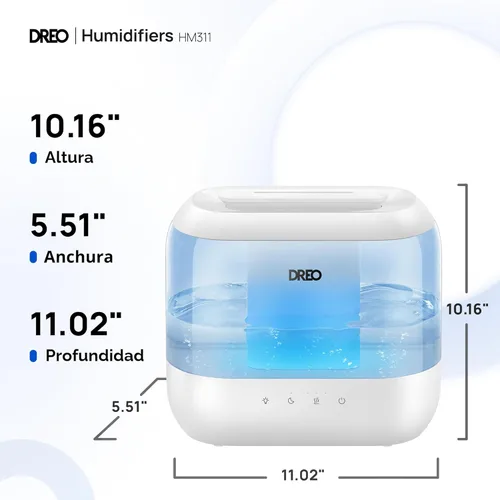 Miniatura 8 de Dreo Humidificadores para dormitorio, llenado superior de 4 litros para habitación grande, tiempo de funcionamiento de 36 horas, humidificador