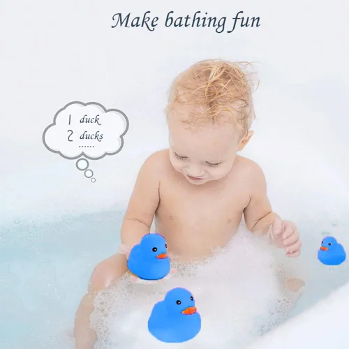 Miniatura 7 de Juguetes de pato de baño, 16 piezas de mini patos de goma azules chirriantes y flotadores, juguete para baby shower, decoración de fiesta para niños