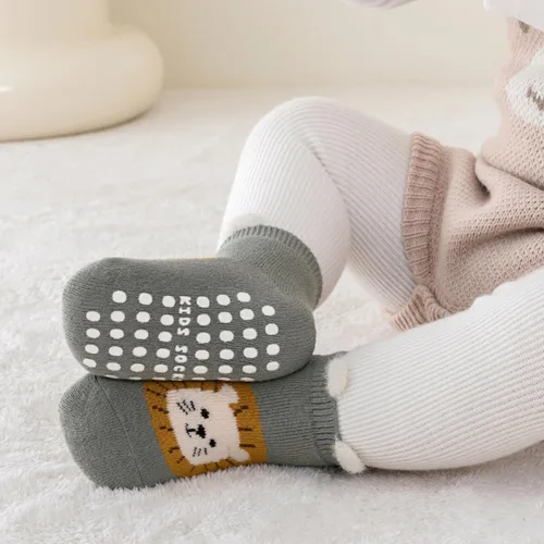 Miniatura 2 de Calcetines tobilleros antideslizantes para bebés con empuñaduras para niños pequeños, calcetines gruesos y cálidos antideslizantes para el suelo