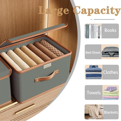Miniatura 7 de Tuza Paquete de 2 contenedores de almacenamiento con tapas, contenedor organizador plegable de armario, caja organizadora de tela con asas, cajas