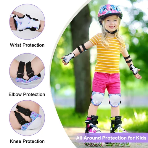 Miniatura 3 de FIODAY Rodilleras para niños, conjunto de equipo de protección ajustables para niños, rodilleras y coderas con protector de muñeca para niñas