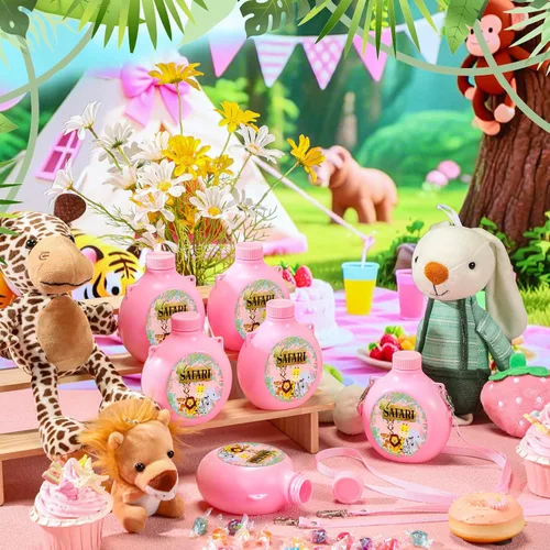 Miniatura 2 de Eaasty Juego de 12 suministros para fiestas de safari en la selva, comedores infantiles con correa, botella de agua reutilizable de plástico de 10