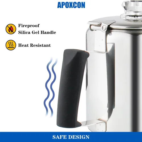 Miniatura 6 de Cafetera Percoladora Multiuso de Acero Inoxidable para Estufa con Dos Perillas de Vidrio Borosilicato Resistente Mango de Sílice Cafetera