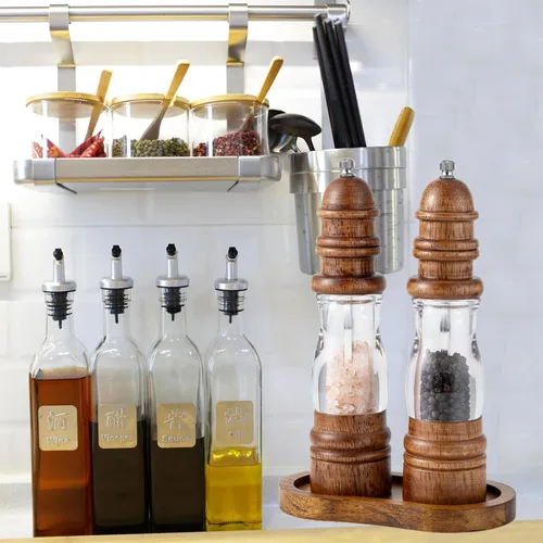 Miniatura 5 de Bandeja de molino de madera de sal y pimienta, soporte para molinillo de pimienta de color retro, superficie de trabajo y protector de mesa de G