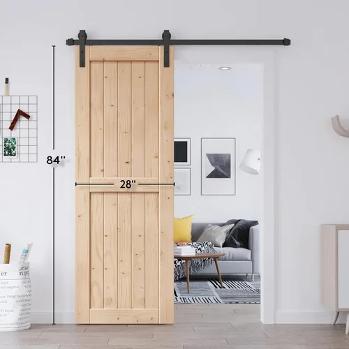 Miniatura 8 de EaseLife - Puerta corrediza de granero de madera de 28 x 84 pulgadas, puertas interiores, montaje DIY, losa de paneles de abeto natural macizo