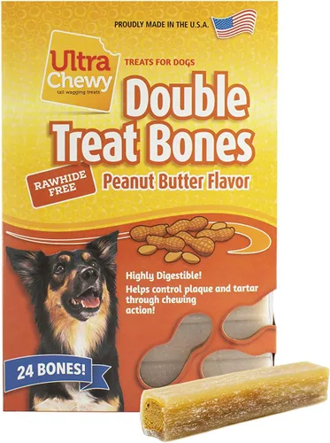 Ultra Chewy Huesos dobles de mantequilla de maní: golosinas duraderas para perros fabricadas en Estados Unidos para razas grandes y pequeñas,