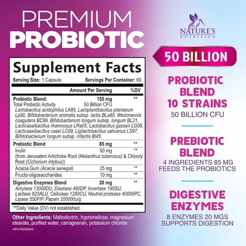 Miniatura 2 de Probióticos, 60 mil millones de UFC por porción, probióticos con prebióticos para apoyo a la salud digestiva e inmunológica para mujeres y hombres