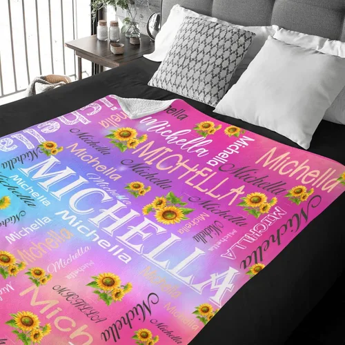 Miniatura 4 de Manta personalizada con nombre, manta personalizada con texto de girasol, regalo personalizado para el día de San Valentín, día de la madre, Color 09