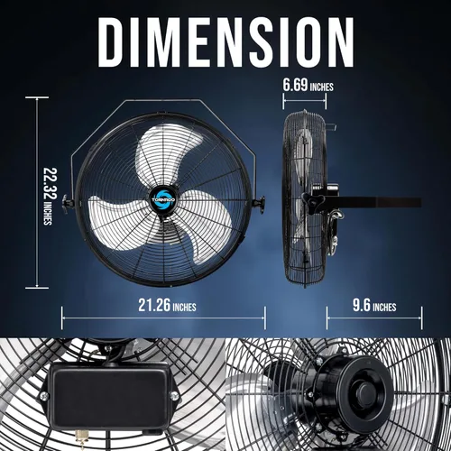 Miniatura 2 de Tornado Ventilador de Montaje en Pared de Alta Velocidad de 18 Pulgadas – Ventilador de Metal de Grado Industrial con Ajustes de 3 Velocidades