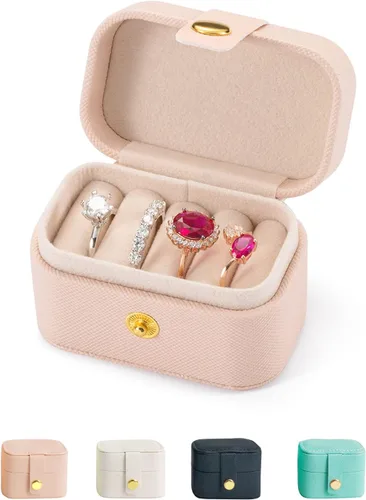 VOMNA Estuche de joyería de viaje, pequeña caja de anillo de joyería, soporte para anillos, mini estuche de joyería de viaje portátil para anillos,