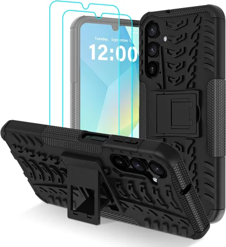 Miniatura 15 de para Samsung Galaxy A15 5G Funda con protector de pantalla de 2 paquetes, grado militar a prueba de golpes, cubierta acolchada resistente con Negro