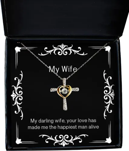 Perfect Wife Cross Dancing Necklace, My Darling Wife, Your Love has Made me The Happiest Man, Present for Wife, Inspire from Husband