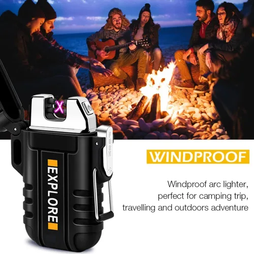 Miniatura 7 de LcFun - Encendedor eléctrico impermeable, doble arco a prueba de viento, recargable por USB, sin llama, plasma para campamento, senderismo
