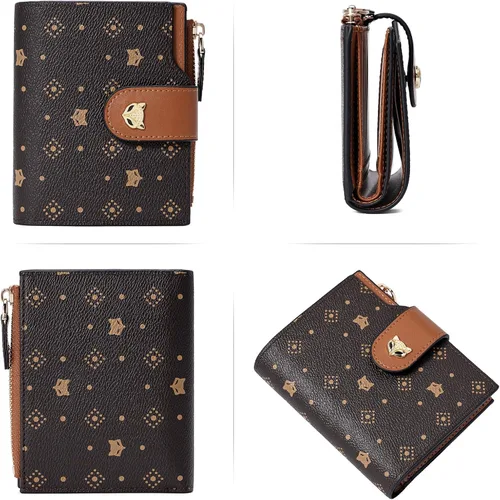 Miniatura 6 de FOXLOVER Cartera pequeña para mujer, con bloqueo RFID, de piel, plegable, con cremallera, bolsillo con cremallera, tarjetero con ventana