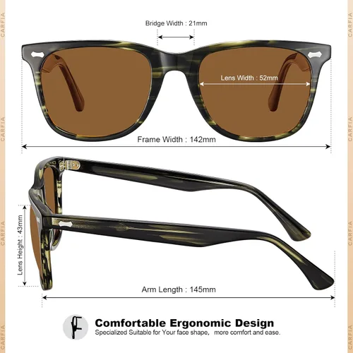 Miniatura 22 de CARFIA Lentes de sol polarizados cuadrados para hombre, protección UV400, acetato retro, hechos a mano, hechos a mano