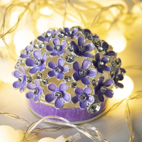 Miniatura 5 de YU FENG Cajas de baratijas con bisagras de 3 pulgadas con cristal esmaltado morado Forget Me Not Flower Butterfly Barinket Joyero para mujeres