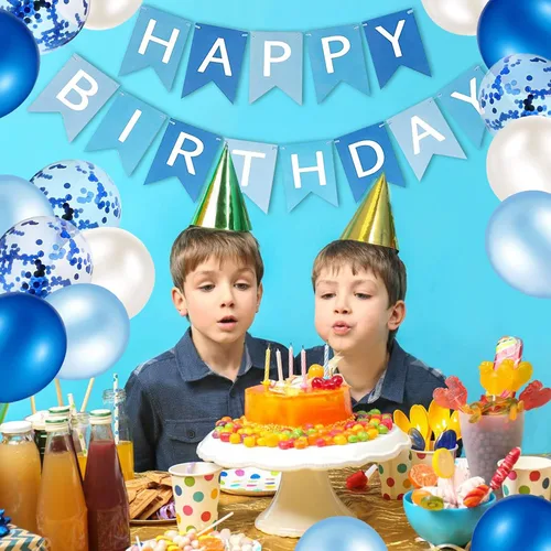 Miniatura 7 de Cartel de feliz cumpleaños, banderines, globos de fiesta azul bebé, confeti, globos de látex, pancartas de fiesta para niños y niñas, decoraciones