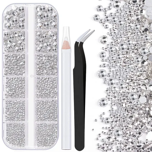 Miniatura 12 de Dos paquetes de diamantes de imitación de parte trasera plana, 4520 piezas, diamantes de imitación coloridos para uñas, multicolor + AB + gemas