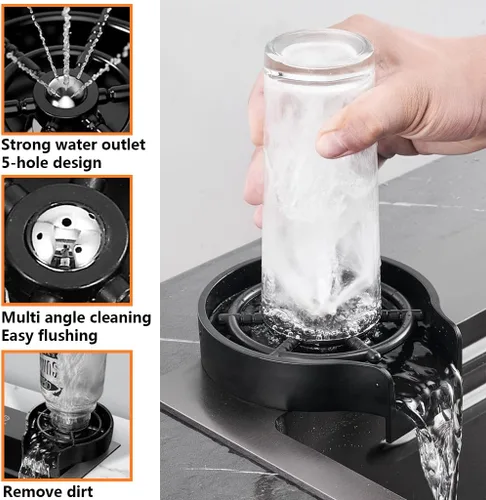 Miniatura 6 de ARTLINE Fregadero de cocina negro de un solo tazón, fregadero de cascada de acero inoxidable, fregadero de bar con lavaplatos, fregadero de estación