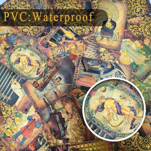 Miniatura 5 de Juego de cartas de tarot para principiantes con libro guía, significados sobre ellos, PVC impermeable, incluye soporte para tarjetas, tapete