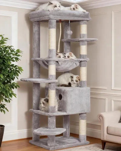 Miniatura 10 de Heybly Árbol para Gatos para Gatos Grandes de 20 libras de Servicio Pesado, Torre para Gatos XXL de 60 pulgadas para Gatos de Interior, Condominio