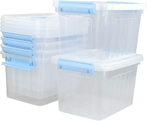 6 cajas de almacenamiento con asas y tapa de plástico