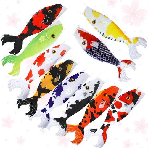 Miniatura 8 de Boao 10 piezas de cometa de bandera de pez japonesa de carpa de 15.7 pulgadas, calcetines de viento colgantes japoneses para jardín, patio trasero