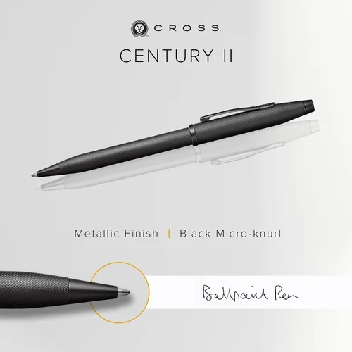 Miniatura 98 de Cross Century II - Bolígrafo de punta Selectip, lacado negro con detalles chapados en oro de 23 quilates