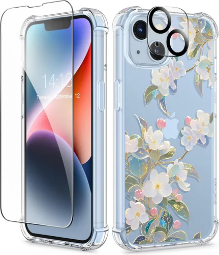 Miniatura 35 de GVIEWIN - Funda floral para iPhone 14 de 6.1 pulgadas, protector de pantalla + protector de lente de cámara, no se amarillenta, a prueba de golpes