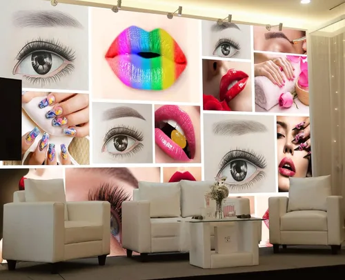 Miniatura 2 de Hermosos murales de pared 3D de cejas y labios, mural de belleza, papel tapiz autoadhesivo extraíble para sala de estar, dormitorio, decoración