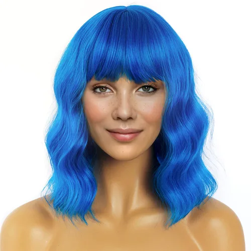 Miniatura 11 de LANICE Peluca verde para mujer, pelucas cortas estilo Bob con flequillo, peluca sintética natural, longitud al hombro, pelucas coloridas para uso