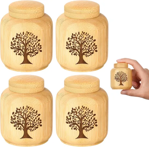 Miniatura 11 de Pequeños Juegos de Urnas para Cenizas Humanas, Conjunto de 1, Mini Urnas para Cenizas Hechas de Bambú con Patrón de Árbol de la Vida Grabado, Mini