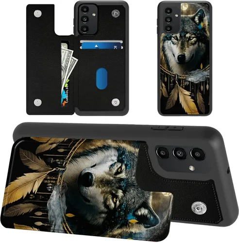 Miniatura 20 de Funda tipo cartera para Samsung Galaxy A14 5G con tarjetero y bloqueo RFID, piel sintética suave, función atril, cierre magnético, funda delgada