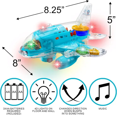 Miniatura 3 de ArtCreativity Juguete de avión transparente iluminado para niños pequeños de 1 a 3 años, divertido juguete de avión para niños de 3 a 5 años