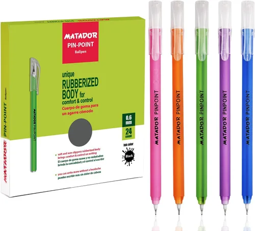 Matador - Bolígrafo para diario – Bolígrafos de tinta negra fina de cuerpo de goma de colores surtidos – Suministros de escritura para la escuela