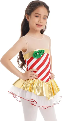 Yihuimin Disfraz de baile de Miss Candy Cane de Navidad para niñas, vestido con falda de tutú con rayas metálicas