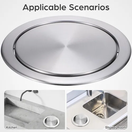 Miniatura 7 de Hemobllo Tapa de bote de basura empotrada de 6.5 pulgadas de acero inoxidable 403, cubierta abatible silenciosa para conducto de basura de cocina
