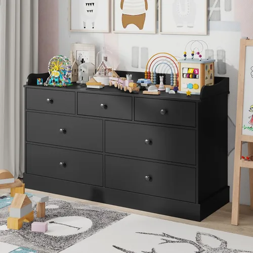 Vabches Armario para niños con 7 cajones, cambiador para guardería, cómoda blanca, cómoda para bebé, muebles de dormitorio para niños, mesita de