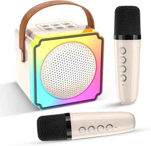 Miniatura 13 de Máquina de karaoke para niños y adultos, mini altavoz Bluetooth portátil con 2 micrófonos inalámbricos, luces LED para TV, regalos para niñas y Azul