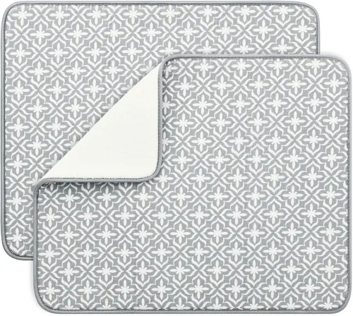Miniatura 8 de Estera de secado de platos para cocina, paquete de 2, esteras de drenaje de platos de microfibra ultra absorbente de Subekyu, 19.2 por 15.8 pulgadas