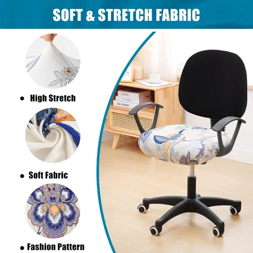Miniatura 6 de Smiry Fundas de asiento impresas para silla de computadora de oficina, ajuste elástico, universal para silla giratoria de escritorio, lavables, Beige
