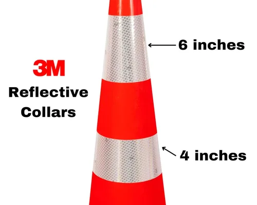 Miniatura 3 de Conos de seguridad de tráfico naranja de 28 pulgadas con base negra y dos collares reflectantes 3M (6 y 4 pulgadas) - cuerpo delgado / 6 libras cada