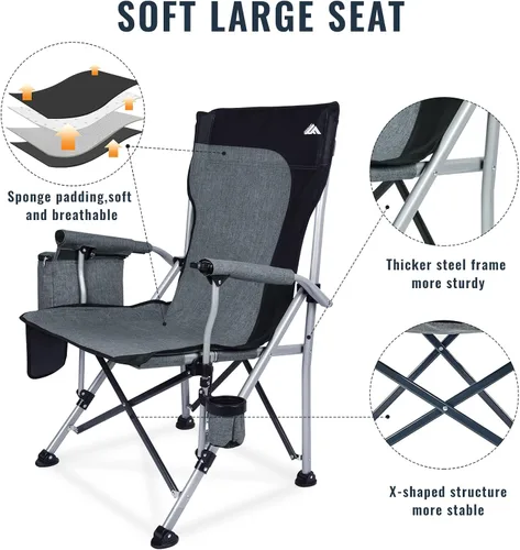 Miniatura 3 de Ablazer Paquete de 2 sillas de camping para adultos, silla de caza portátil que soporta 350 libras, silla plegable de gran tamaño resistente