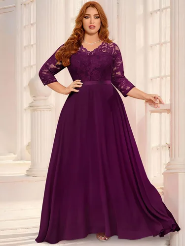 Miniatura 4 de Miusol Vestido largo formal de encaje floral con cuello en V para mujer, talla grande, para dama de honor, fiesta