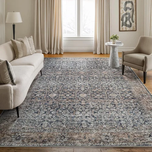 Miniatura 23 de Bloom Rugs Alfombra lavable antideslizante de 2 x 3 pies, color azul/verde/mandarina, alfombra tradicional oriental para sala de estar, dormitorio