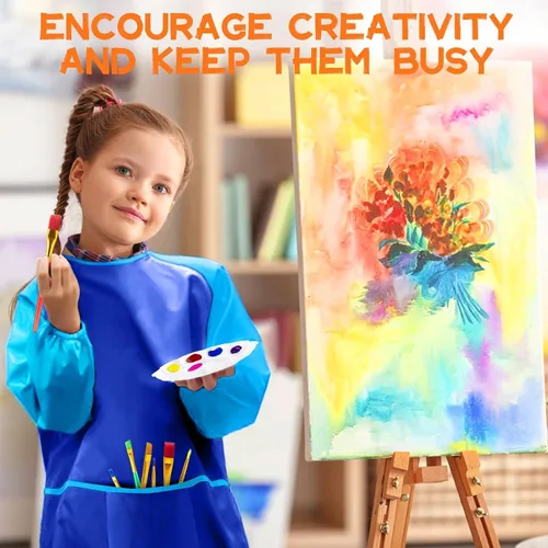 Miniatura 8 de POPYOLA Juego de pintura acrílica para niños, juego de pintura no tóxica para niños con caballete de mesa, pinturas acrílicas, bata, lienzos