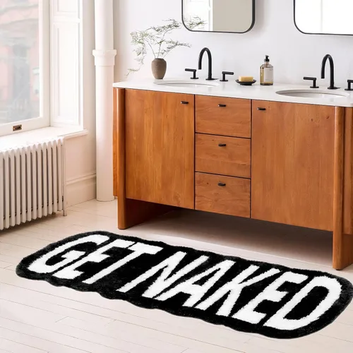 Miniatura 2 de Get Naked - Alfombra de baño larga, alfombra de baño súper suave y divertida, antideslizante, alfombra blanca y negra, alfombra absorbente de agua