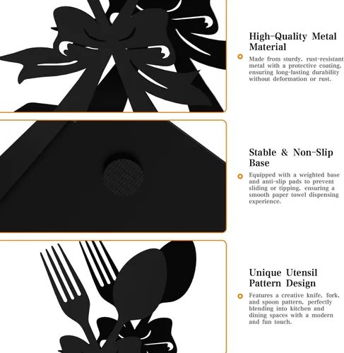 Miniatura 5 de Soporte de servilletas moderno de pie para mesa, dispensador de servilletas de metal negro, estilo con tema de tenedor y cuchara, adecuado